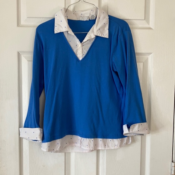 Kim Rodgers blue collared sweater button up business shirt top blouse size S - Picture 1 of 17